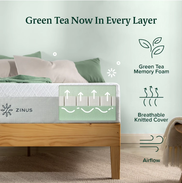 Zinus Green Tea Luxe 8" King Memory Foam Mattress, Made of US Foam and Global Materials, Adult