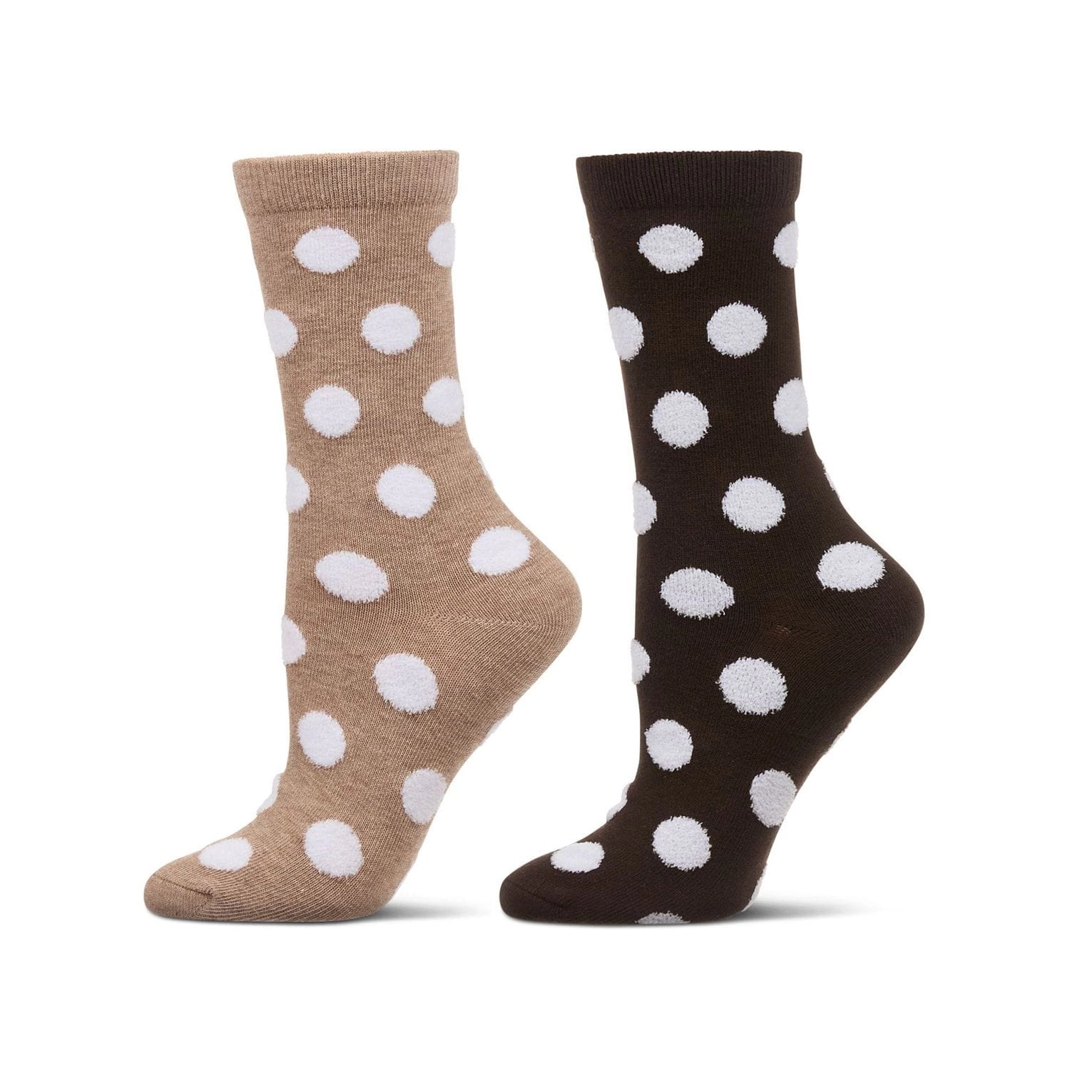 MeMoi 2 Pair Women's Cotton-Rich Crew Socks with Flocked 3D Polka Dots