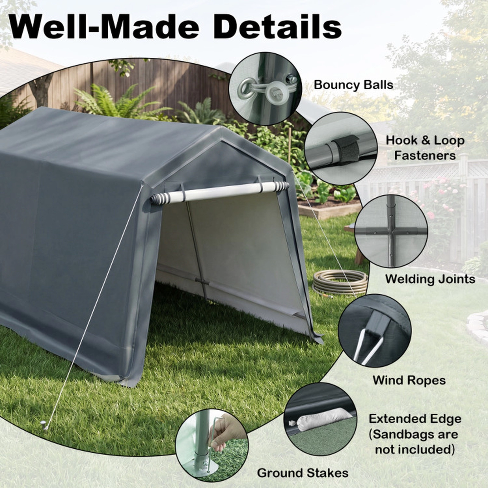 SUGIFT Roll-Up Zipper Door Waterproof PE Fabric Outdoor Storage Shed 8.3-ft x 14-ft x 7.5-ft 74.5-lb Net Weight Green