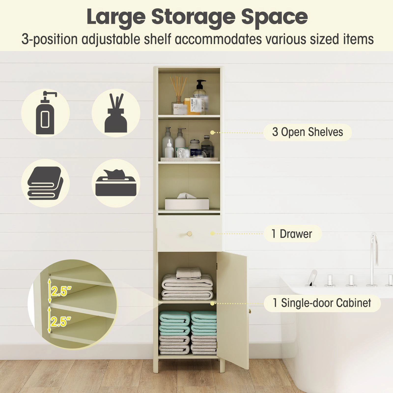 SlickBlue Modern Floor Cabinet with Drawer and Adjustable Storage Space