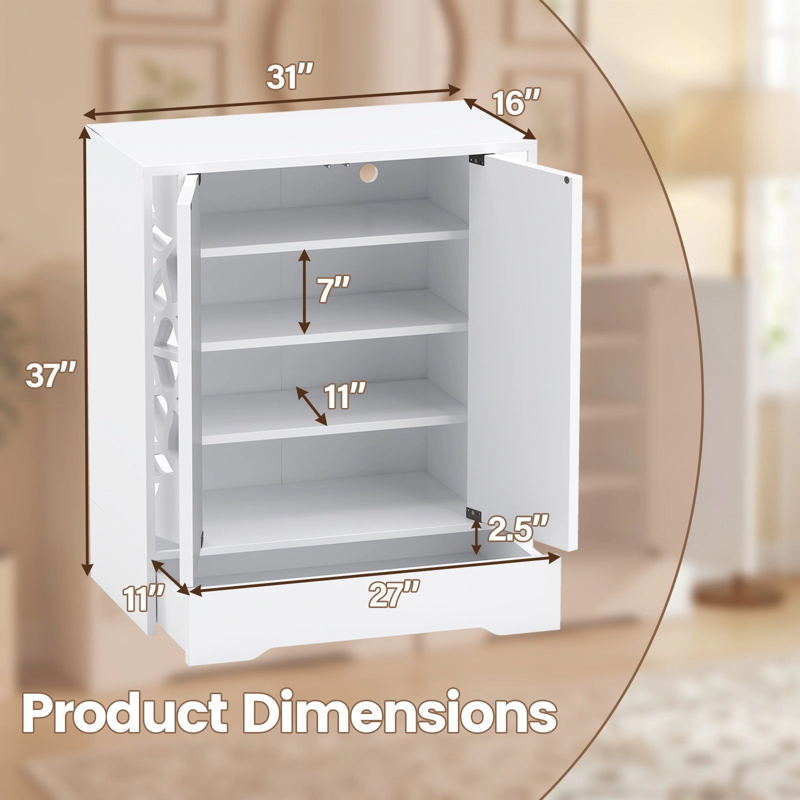 SlickBlue Shoe Storage Cabinet with 2 Mirrored Doors and 4-Tier Shelves