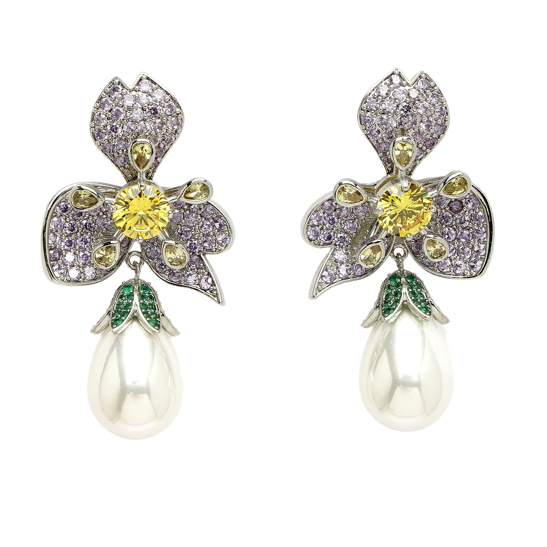 AGP PARIS Womens Diva Collection Floral Drop Earrings In Zirconia