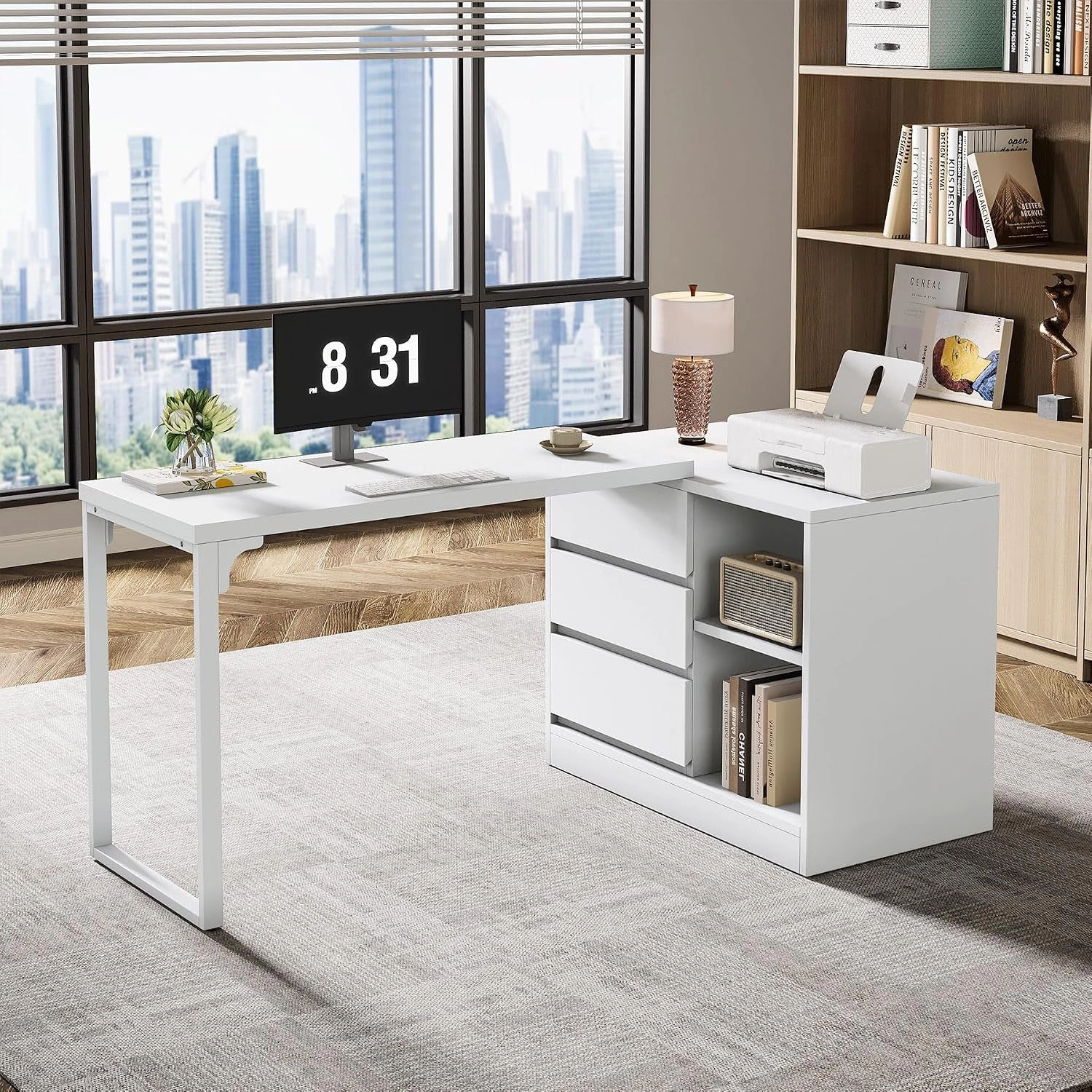 Tribesigns Modern L-Shaped Wood Computer Desk with Drawers