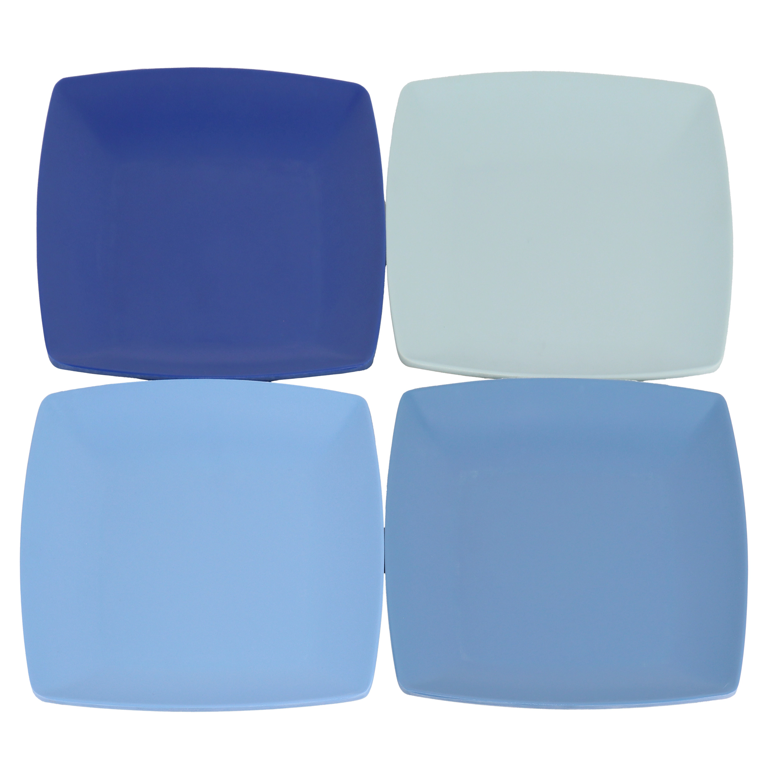 Gibson Home Grayson 4 Piece 10.5 Inch Square Melamine Dinner Plate Set in Assorted Blue