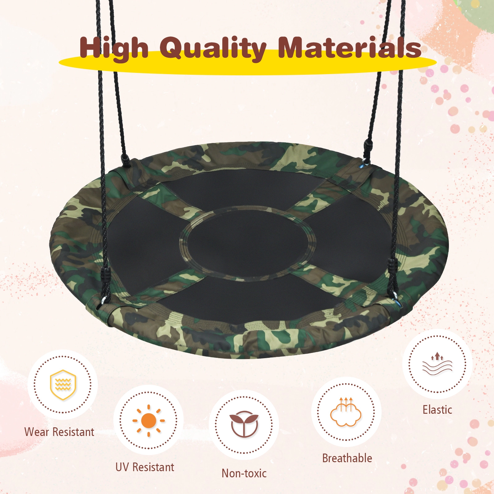 SUGIFT 40-in Flying Saucer Tree Swing Outdoor Play Set 330-lb Capacity Ages 3+ Camouflage Green