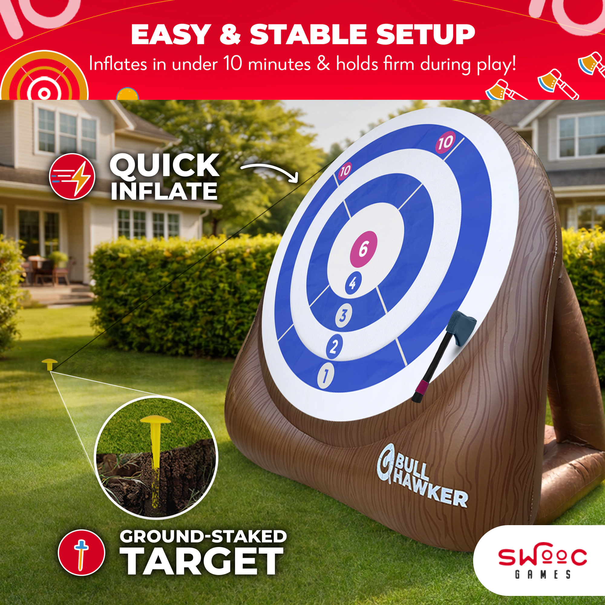 Swooc Games | Bull Hawker™ | Giant Axe Darts Game with 15+ Games