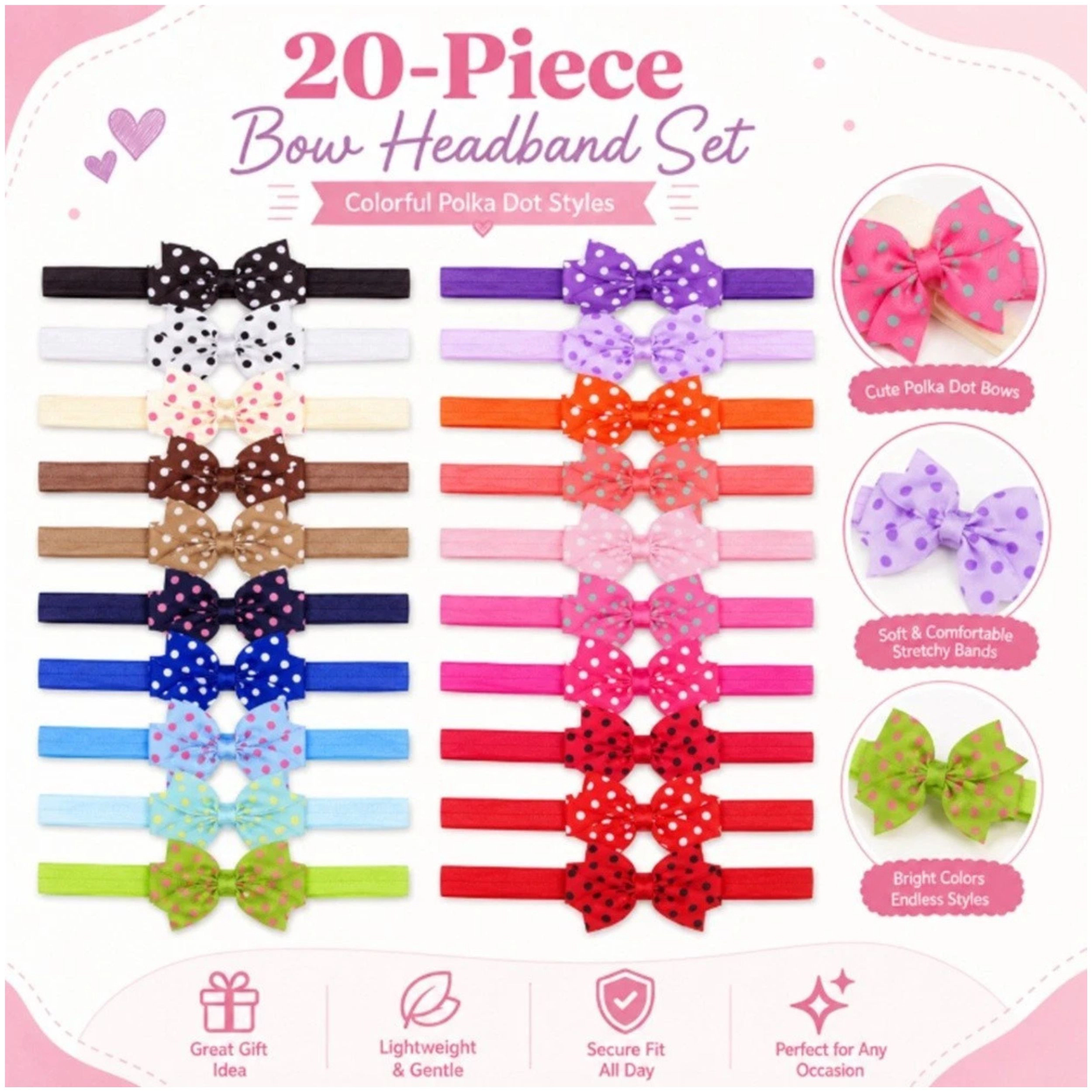 Home Collection Baby Girls Pack of 20 Bow Headbands