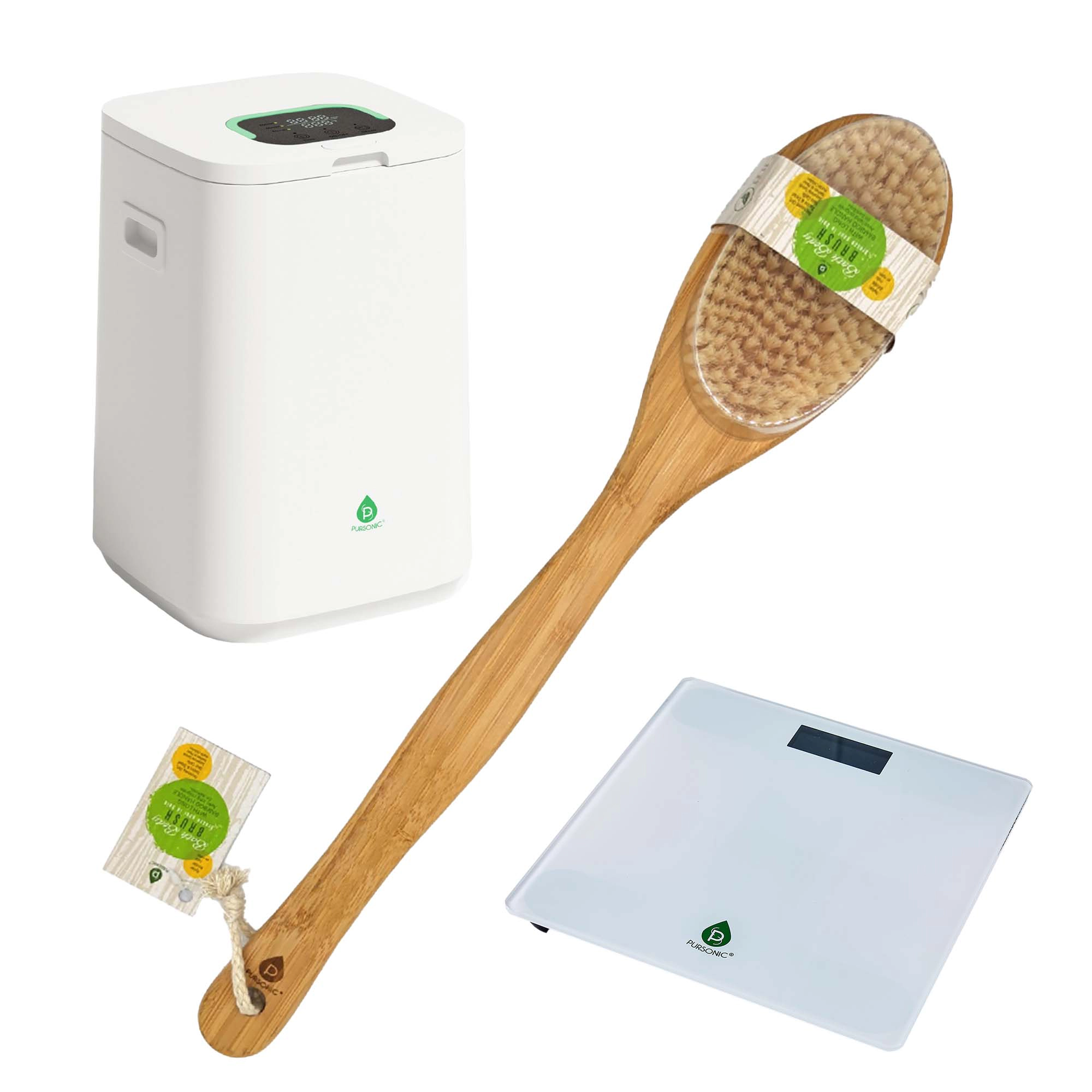 Pursonic Unisex Luxury Bathroom Essential Set: Towel Warmer Bucket, Digital Scale & Bamboo Bath Body Brush