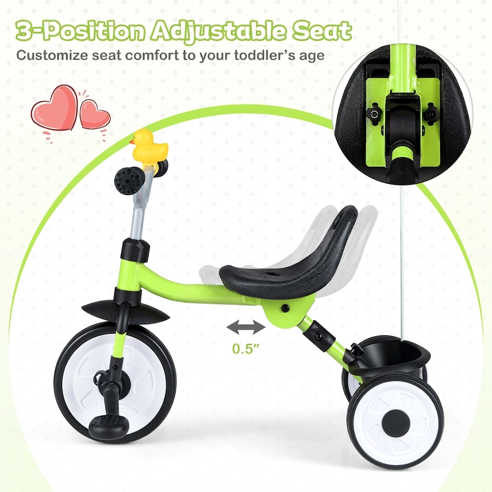 SUGIFT Folding Toddler Tricycle with 3-Position Seat Storage Basket and Lighted Wheels 45-lb Capacity Ages 1-3 Green