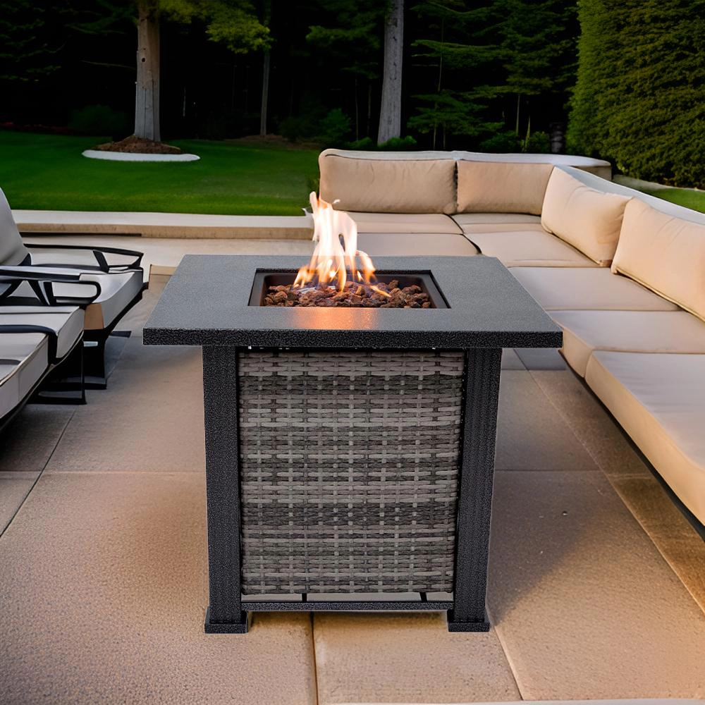 Sol Living 28"Outdoor Propane Fire Pit Table with Lid & Lava Rocks 50,000 BTUs