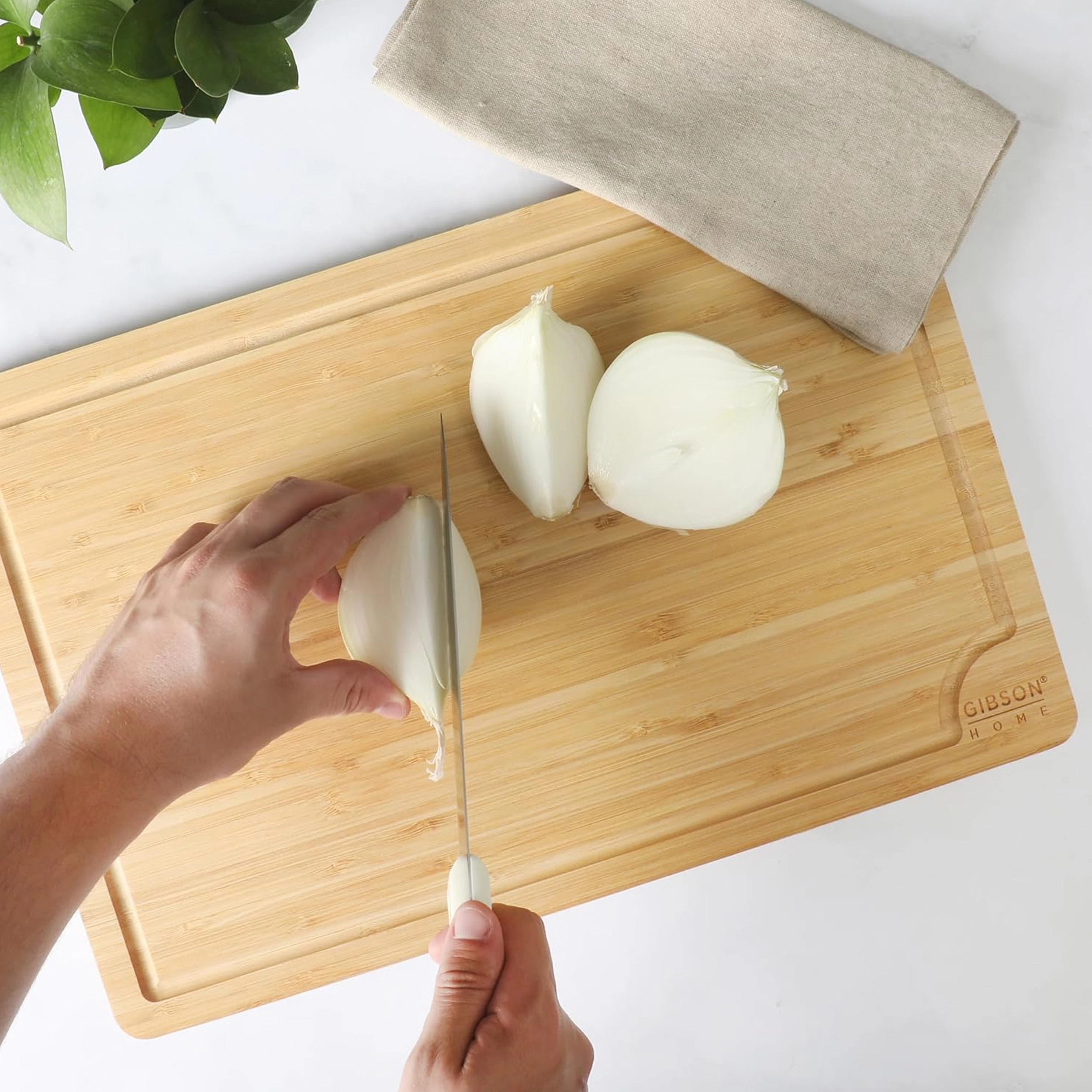 Gibson Home Forestview 18 x 12 Inch Rectangle Bamboo Cutting Board with Juice Grooves