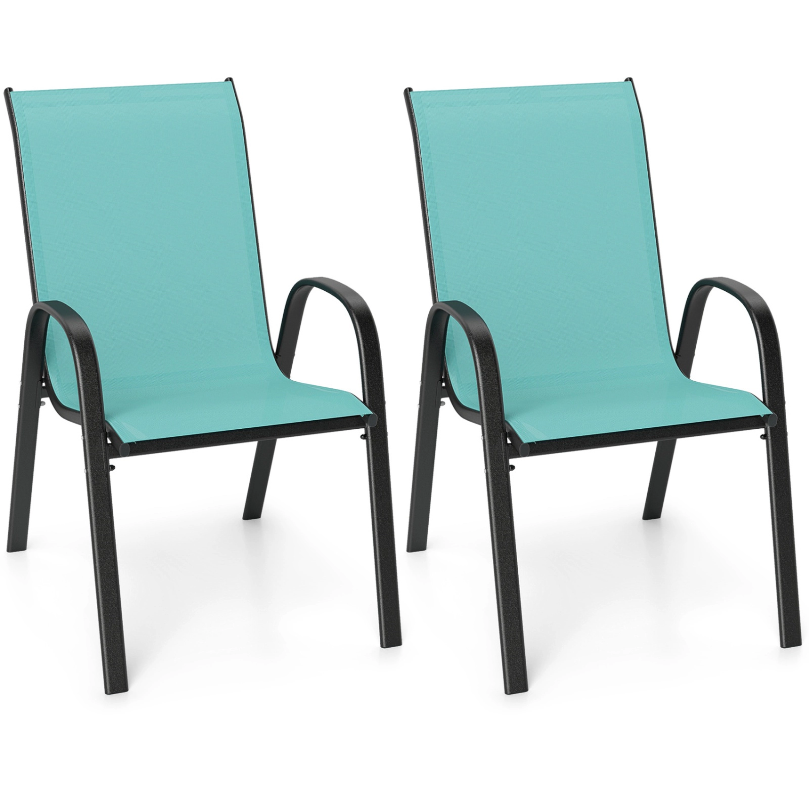 SUGIFT Stackable Patio Dining Chairs Armrest 330-Lb Capacity Set of 2 29-in Tall Black Brown Gray Navy Fabric Gray Frame