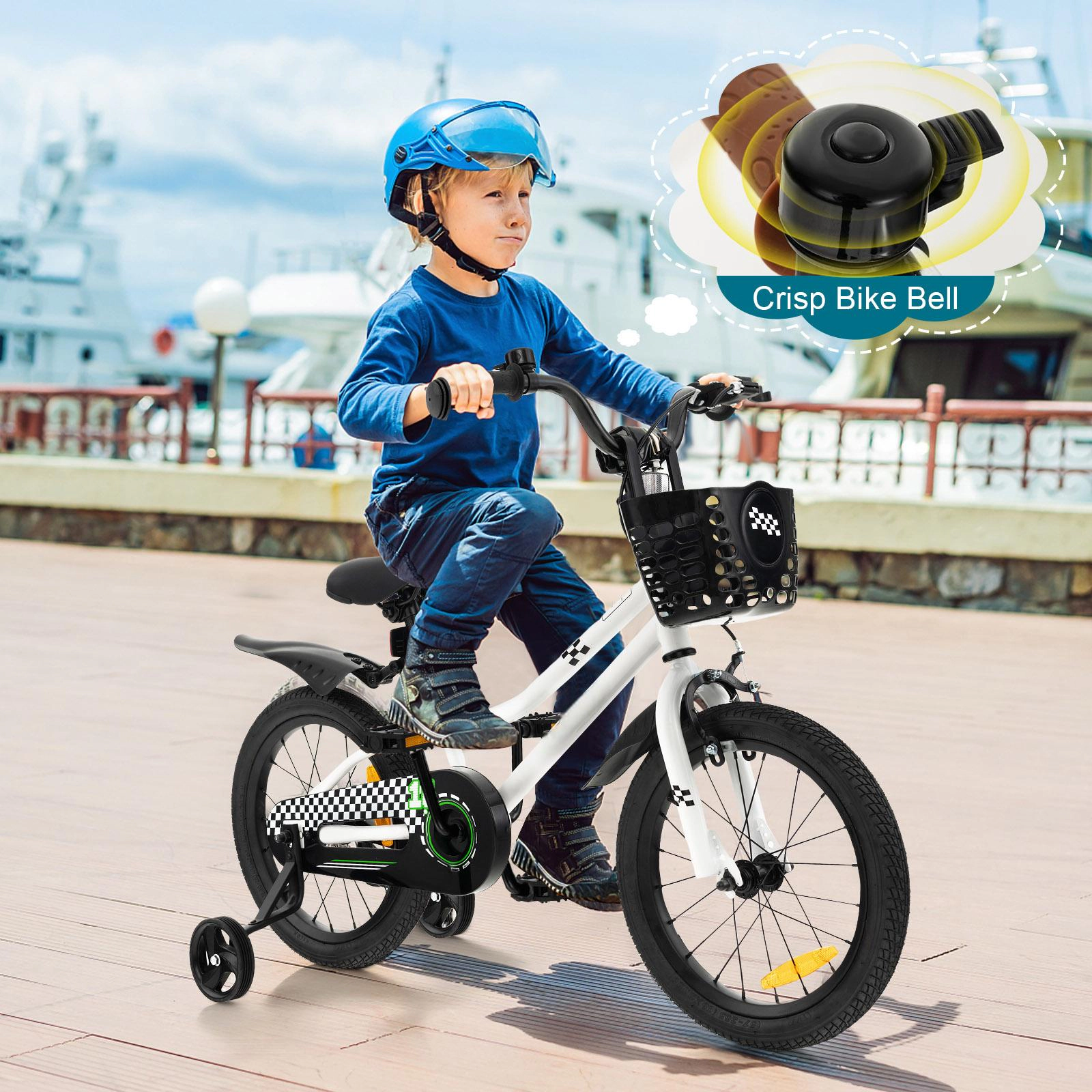 SUGIFT Black and White Removable Training Wheels Storage Basket and Coaster Brake Kids 16 Inch Bike