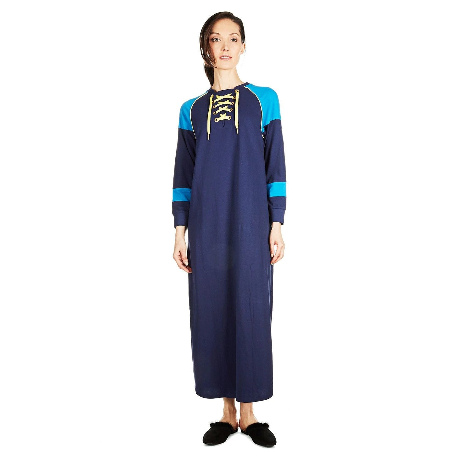 MeMoi Women's 100% Cotton Ultra Soft Lace Up Long Sweatshirt Gown