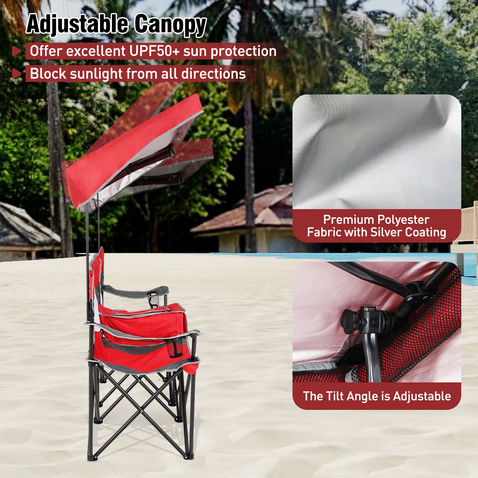 SUGIFT 2-Seat Double Beach Chair with UPF50 Canopy, Curtains and Cooler