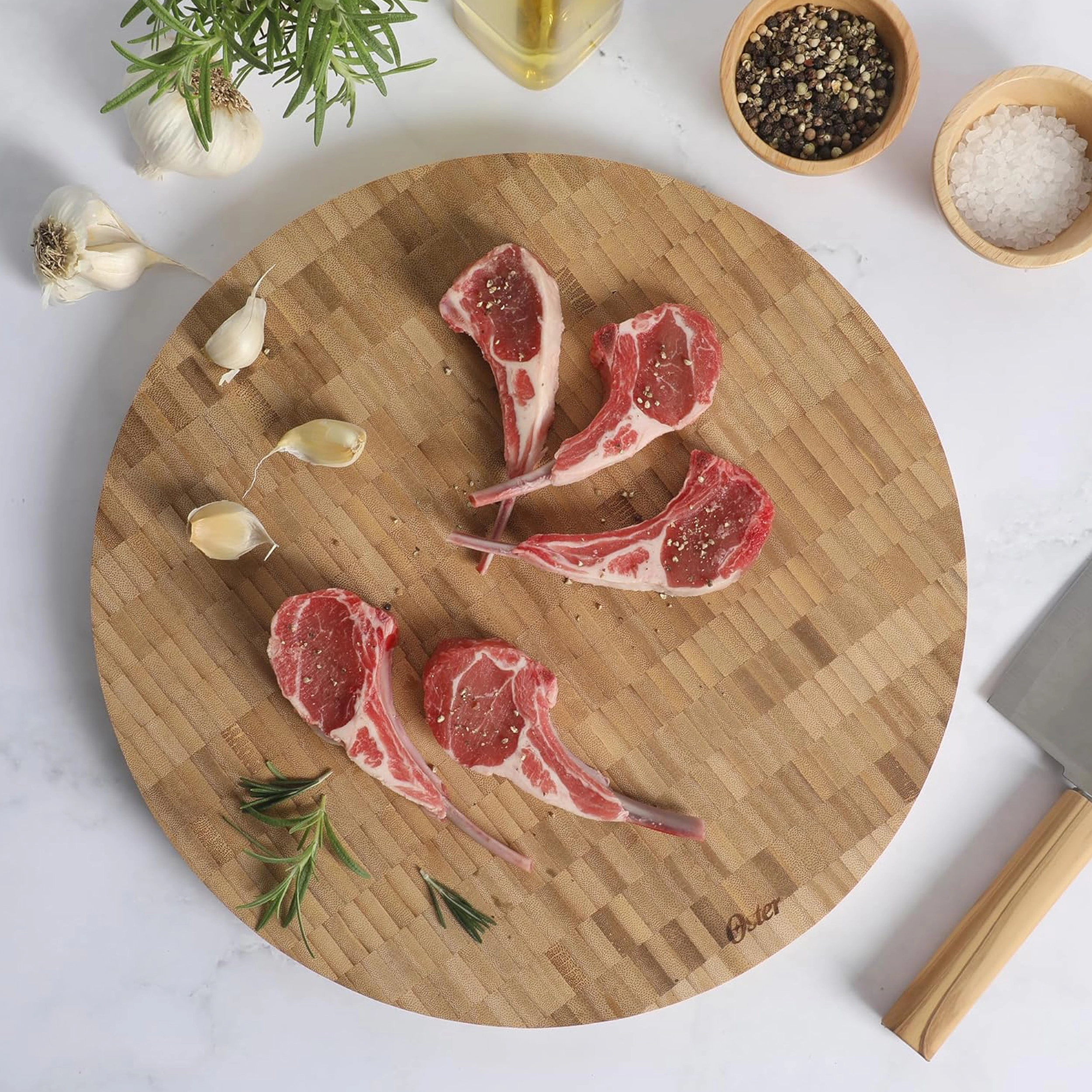 Oster Capeheart 14 Inch Round End-Grain Bamboo Cutting Board