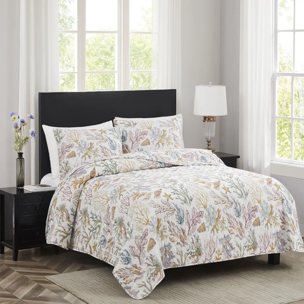 RT Designers Collection Mel Mystic 3 Piece s Elegant Stitched Quilt Set