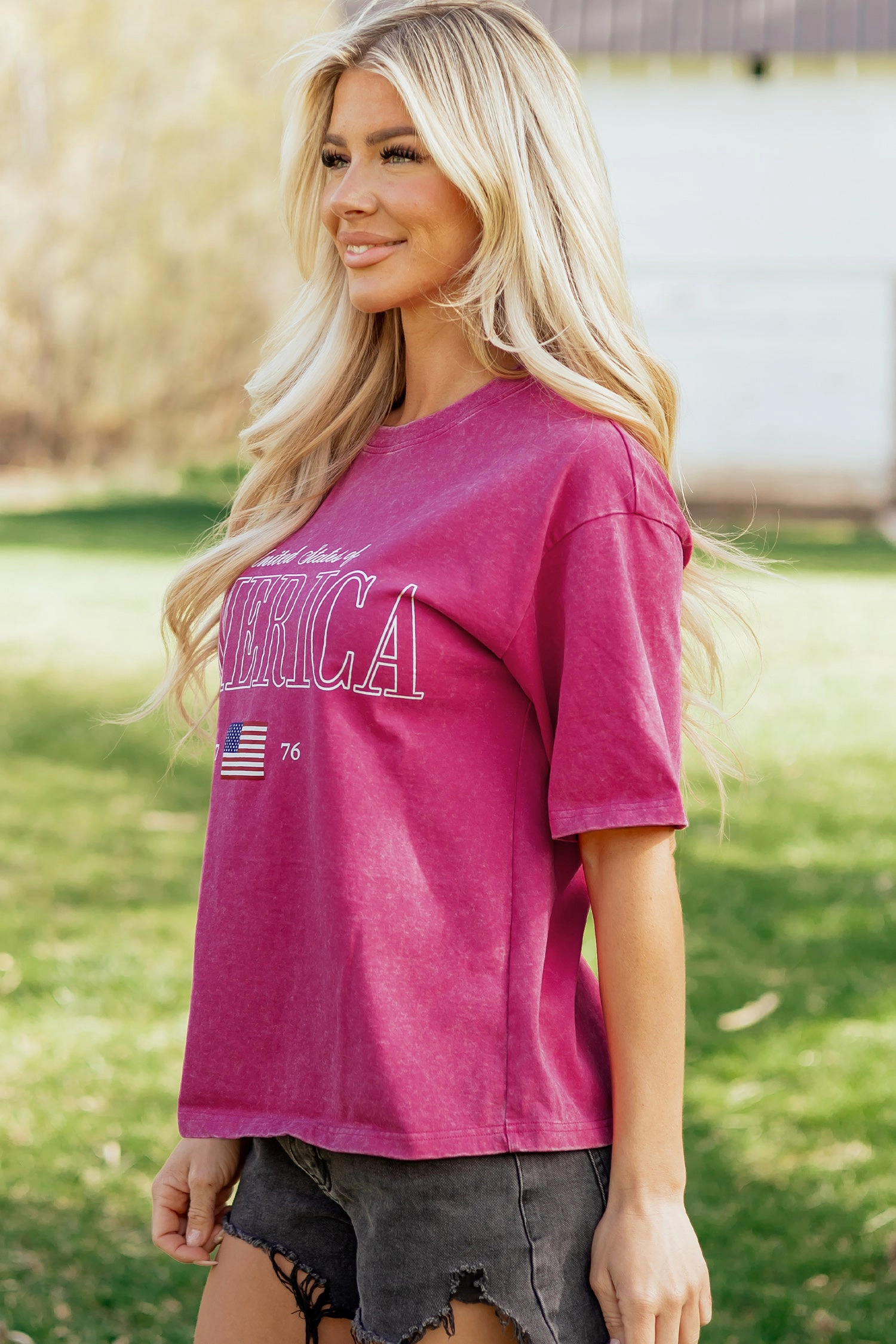 Threaded Pear Womens Emmy Mineral Wash Cotton Tee - Rose Red