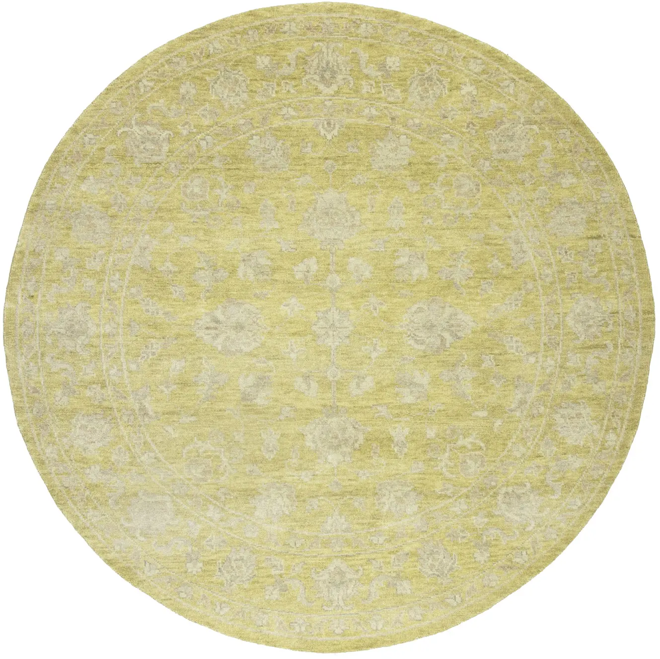 Magic Rugs Muted Golden Yellow Floral 8X8 Transitional Oriental Round Rug