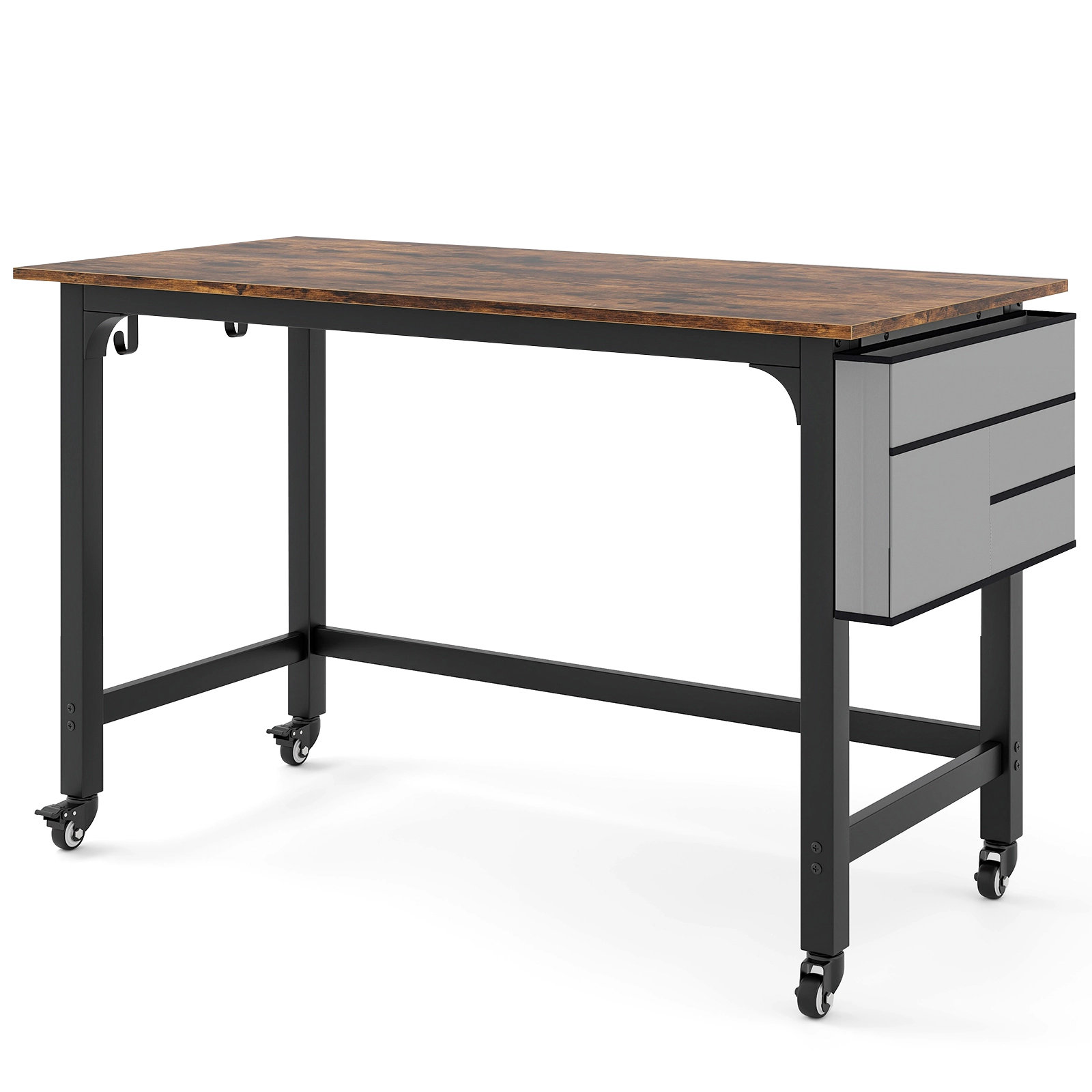 SUGIFT 48-Inch Rolling Computer Desk, Rustic Brown, 220-lb Capacity, Locking Wheels and Storage Bag