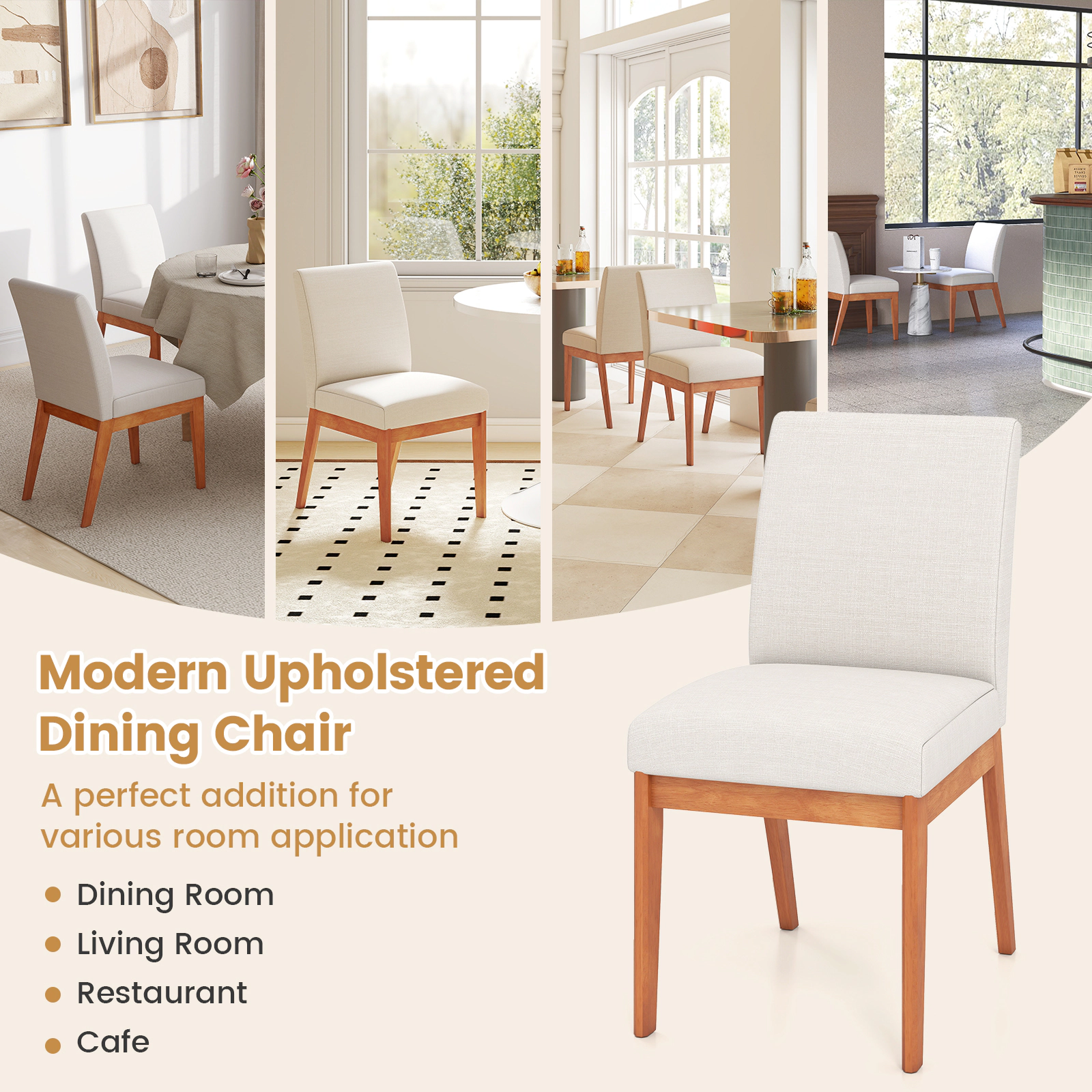 SUGIFT Upholstered Armless Dining Side Chairs Set of 2 with Rubber Wood Legs 330-lb Capacity Beige
