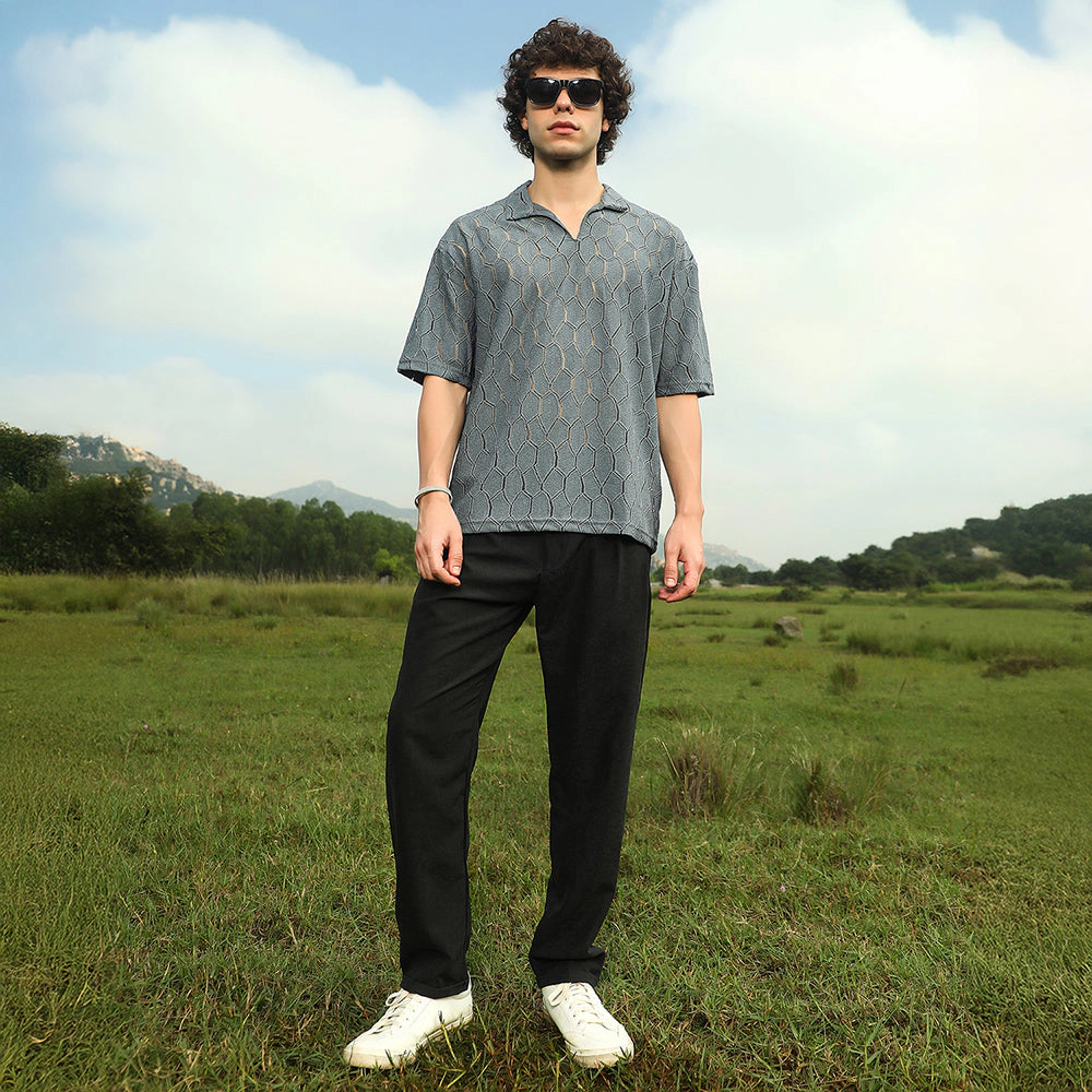 Honeycomb-Knit Polo T-Shirt