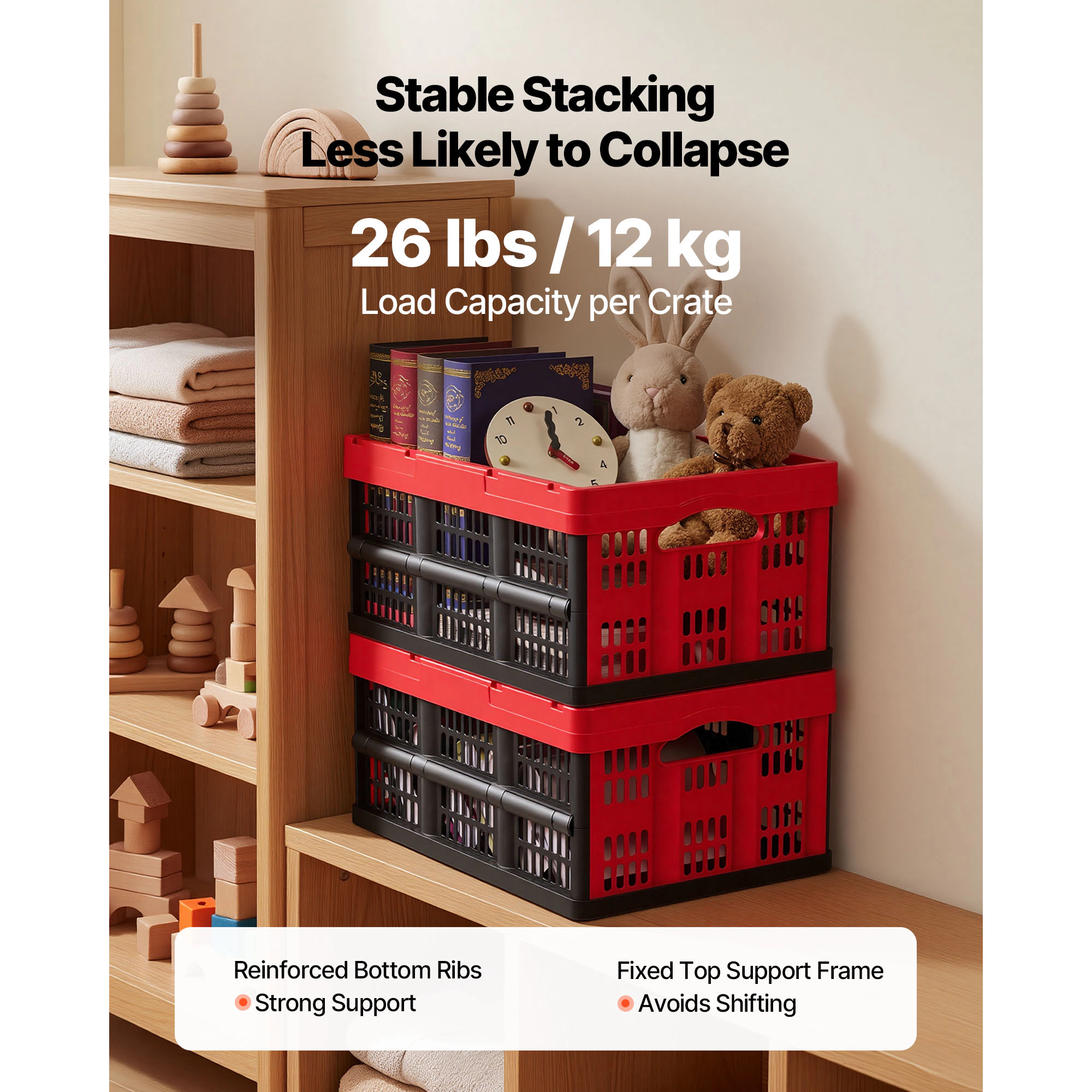 HONGGE Plastic Collapsible Storage Bins 3 Packs Stackable Folding Storage Crates with Handles Holds Per Bin Foldable