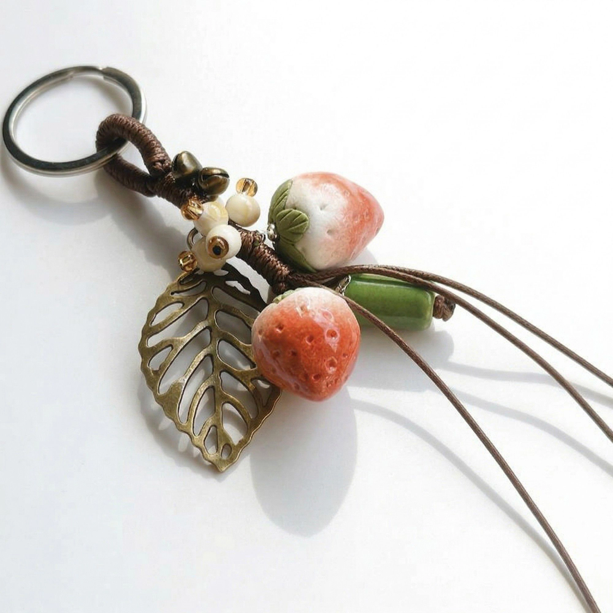 Alilang Women's Strawberry Charm Keychain with Beaded Tassel Accent Decorative Bag Charm Accessory