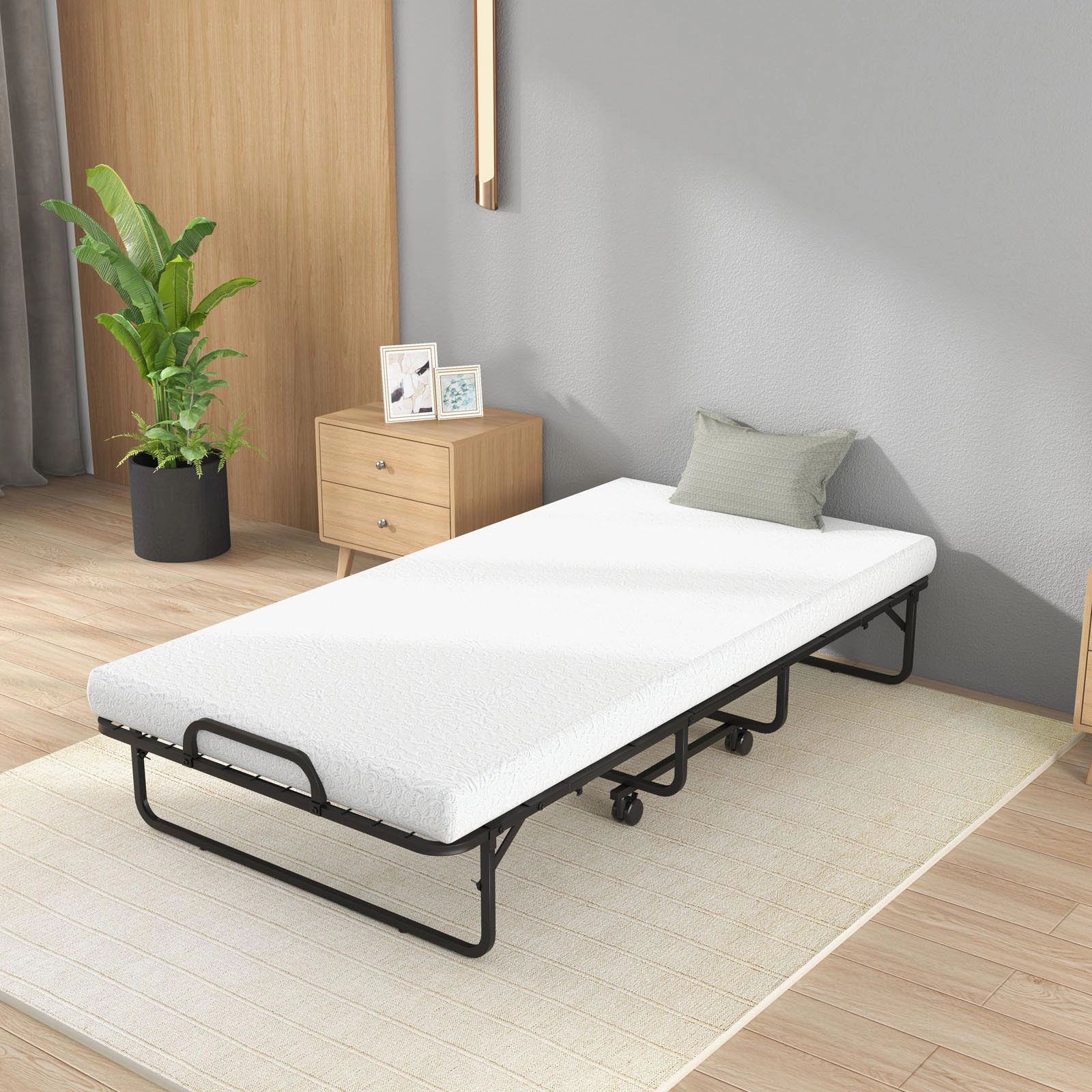 SUGIFT Twin Folding Bed with 4-Inch Memory Foam Mattress, Rollaway Guest Bed, 400-Lb Capacity