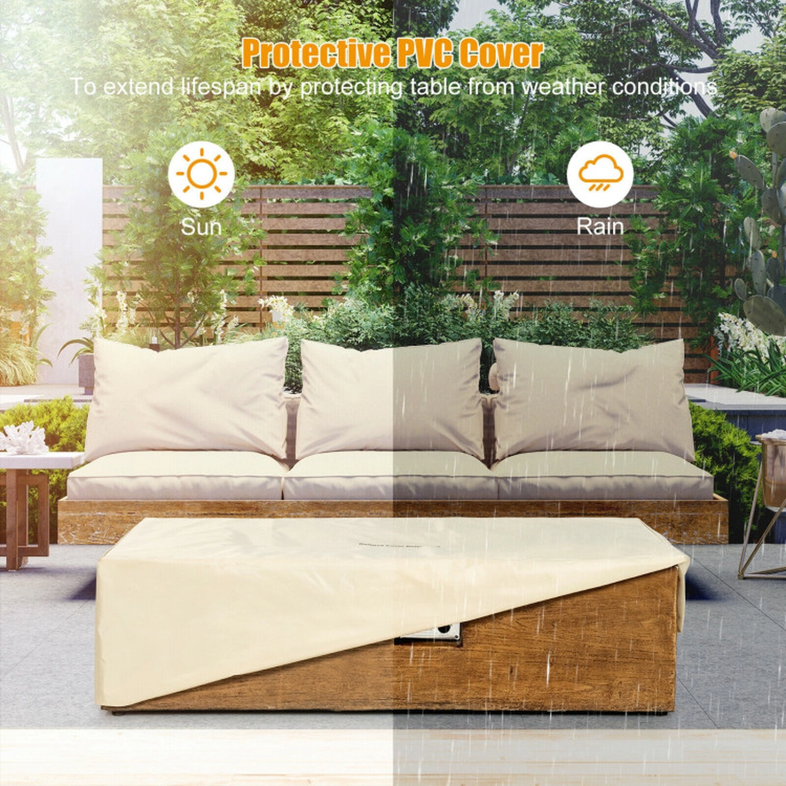 SUGIFT 2-Piece Brown Rectangular Propane Fire Pit Table Set with Hideaway Tank Holder 48-in W 27-in D 13.5-in H
