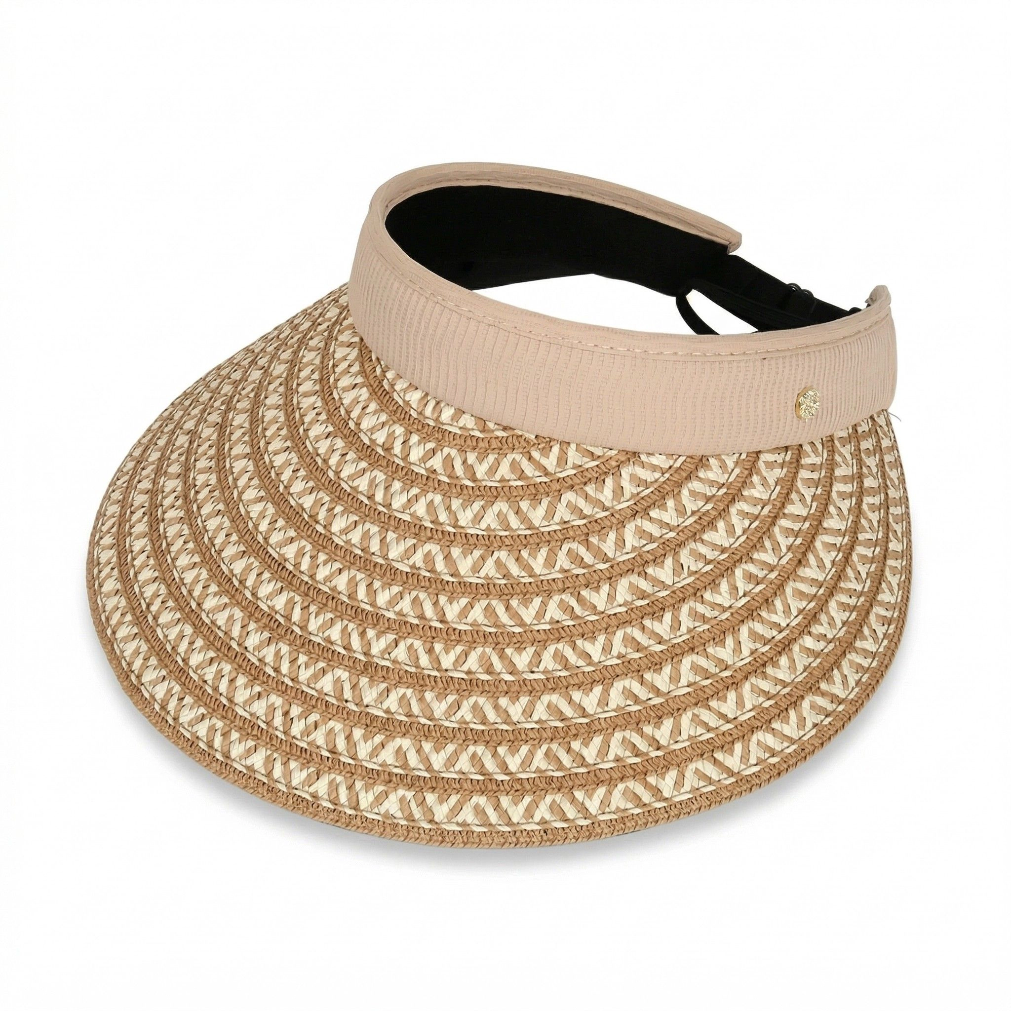 Anna-Kaci Women's Women Straw Sun Visor Hat Wide Brim Woven Pattern Contrast Band Adjustable Summer