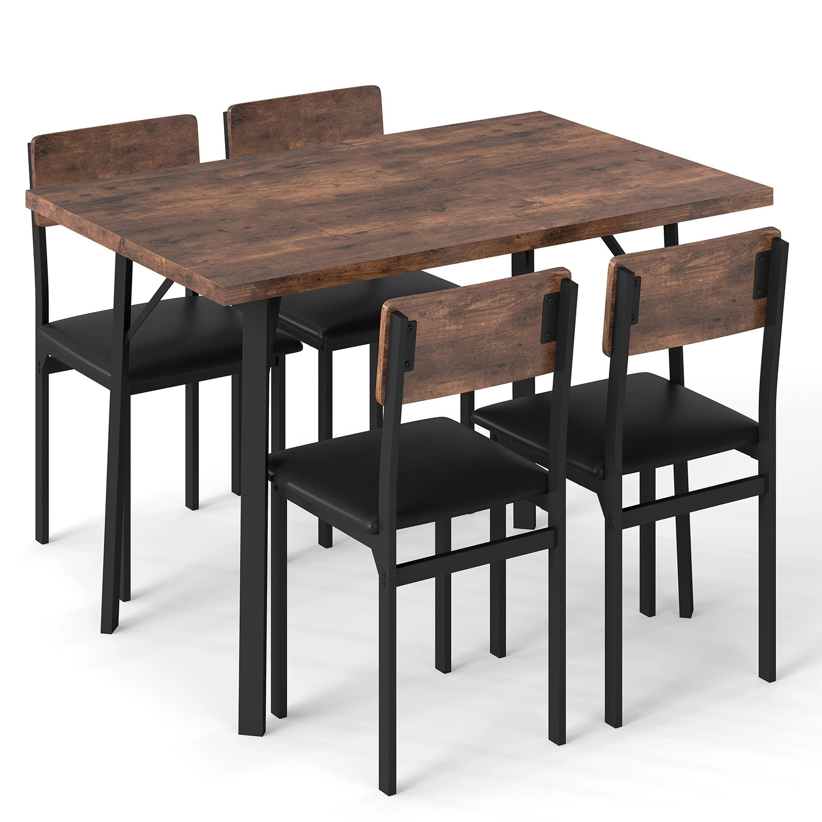 LJG 5-Piece Dining Table Set for 4 People Industrial Kitchen Table and 4 PU Leather Chairs