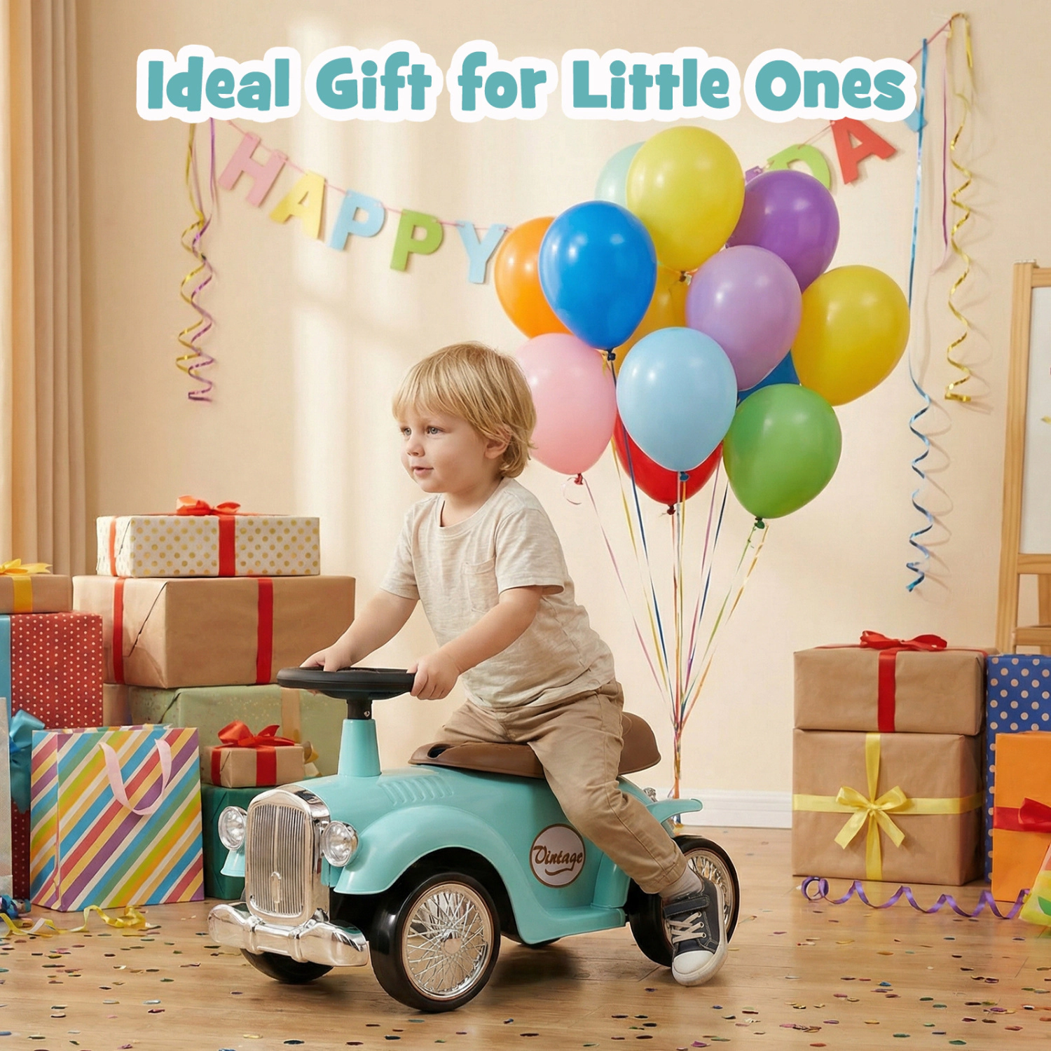 LJG Kids Sit to Stand Vehicle with Working Steering Wheel and Under Seat Storage