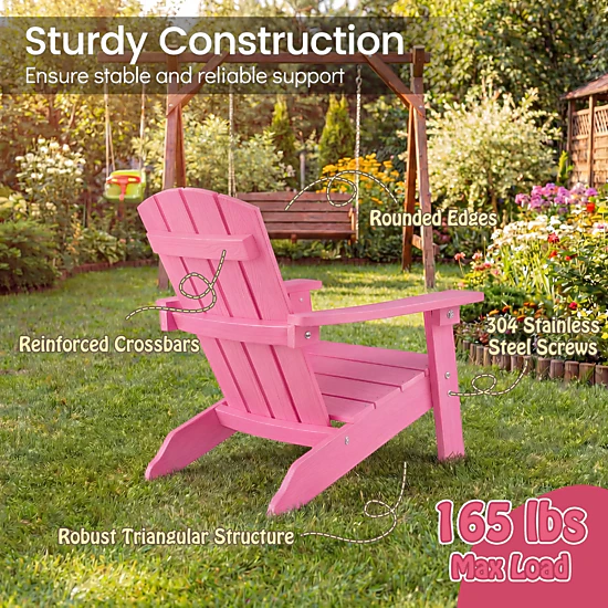 SlickBlue Kids Pink Outdoor Lounge Chair, Wooden Kids Patio Chair