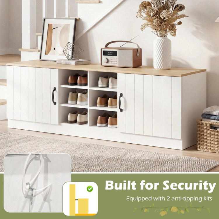 Hivvago 2-Door Shoe Bench Storage Cabinet with Adjustable Shelves