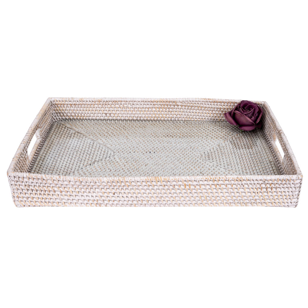 Saboga Home™ Rectangular Tray With Cutout Handles with Glass Insert