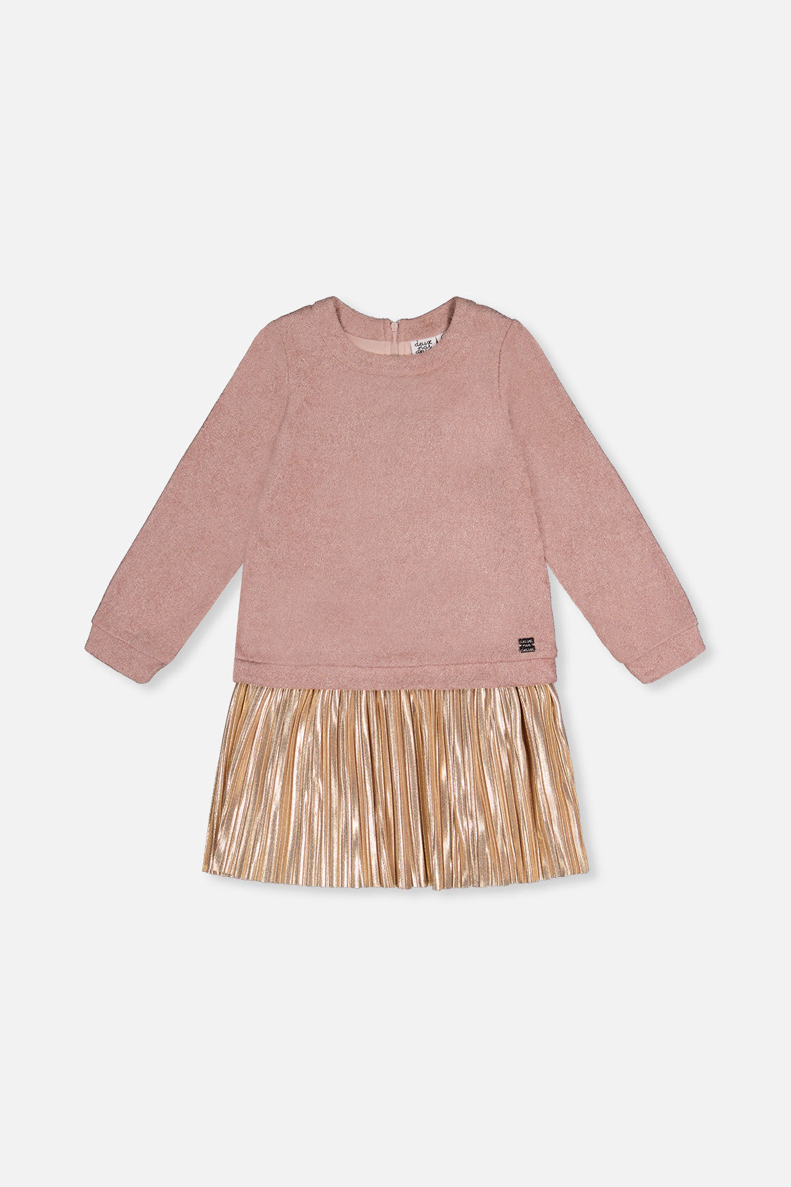 Deux par Girls Bi-Material Long Sleeve Accordion Pleated Dress