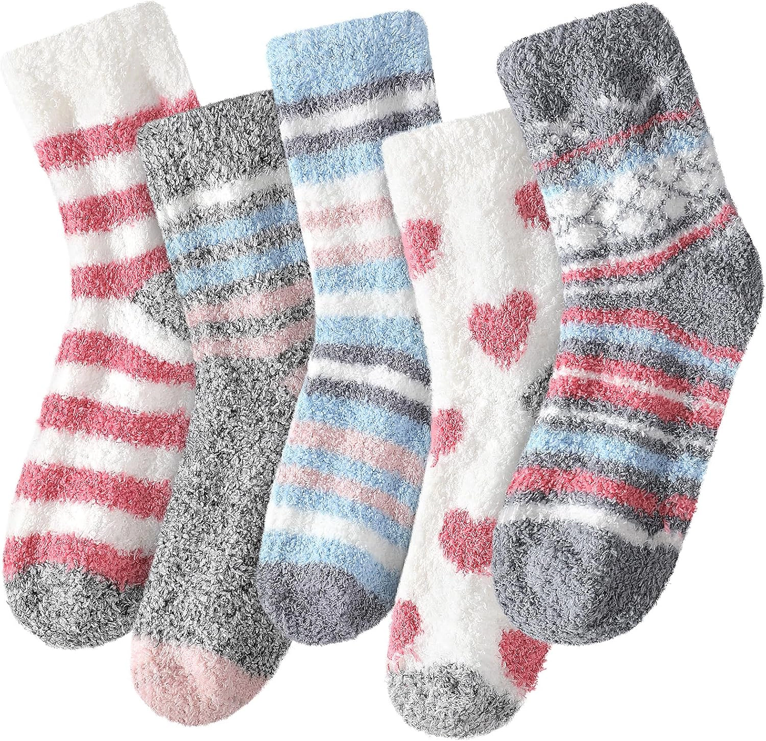 5 Pairs Women's Fuzzy Slipper Socks Soft Warm Plush Fleece Cabin Sleep Socks