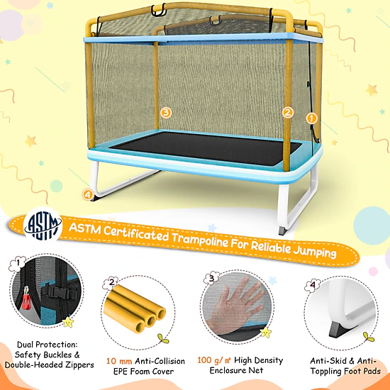 SUGIFT Kids 6-ft Rectangle Trampoline with Enclosure Net Swing and Horizontal Bar 75-in W 49-in D Orange