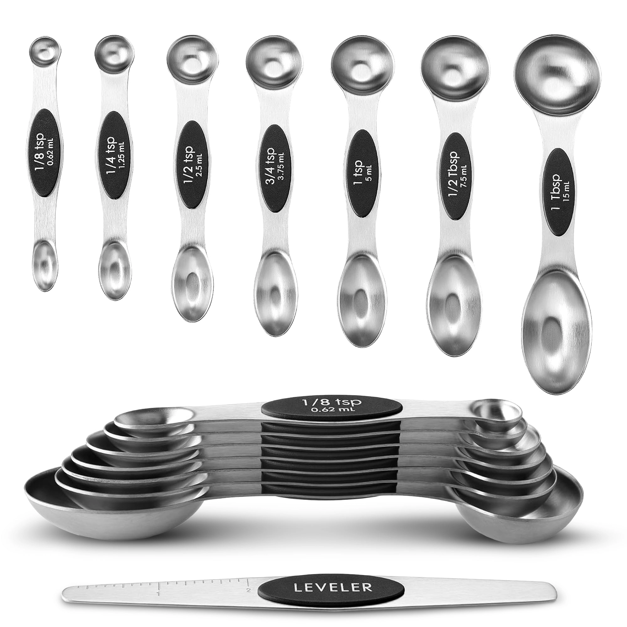 Cheer Collection Magnetic Stainless Steel Measuring Spoons Set, 8 Piece