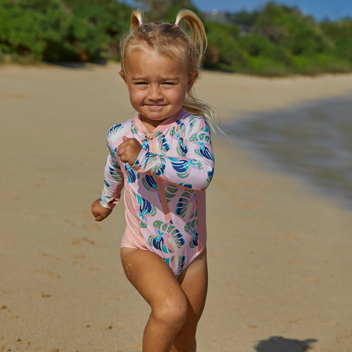UV Skinz Girl's Long Sleeve Half Zip Swim Suit