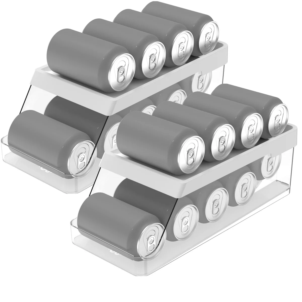 OU Soda Can Organizer for Refrigerator Set of 2, Clear Rolling Can Dispenser for Fridge / Pantry, BPA Free Soda Can Rack