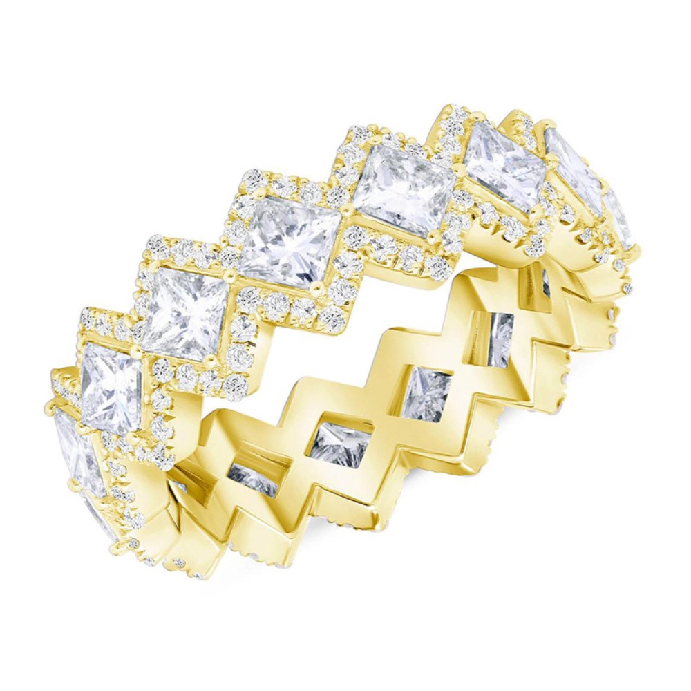 925 Silver Plated Princess Cut CZ Unique Wedding Ring