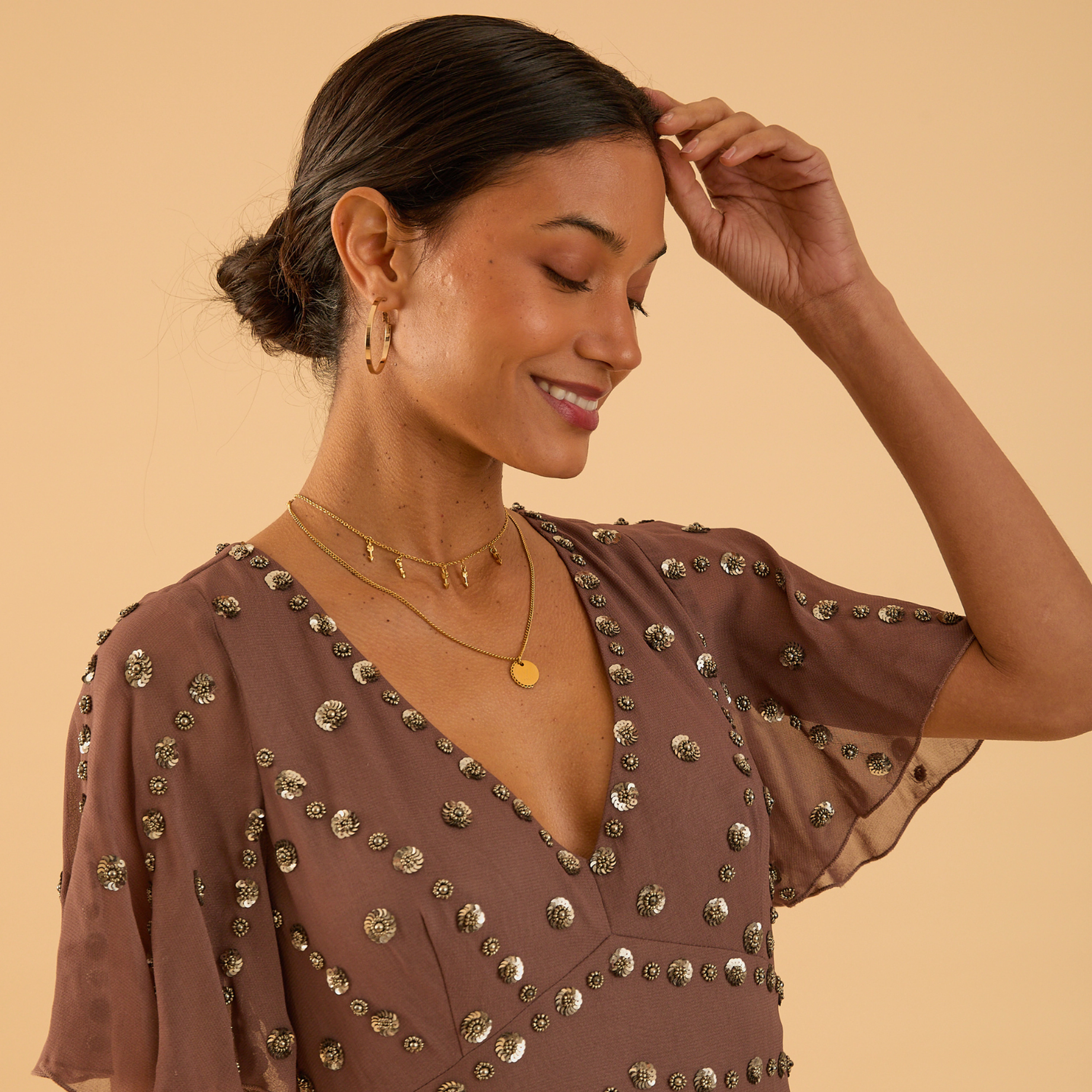 Rose & Nancy Women's Mink Sequin Maxi Dress