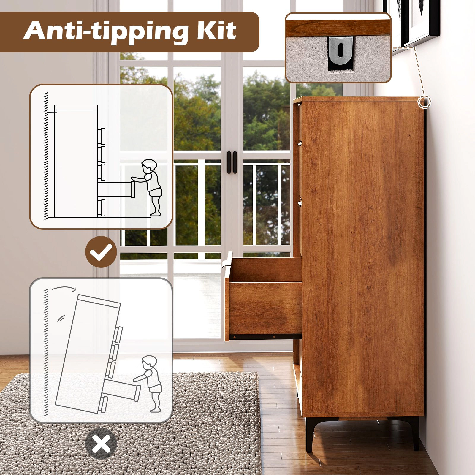 SlickBlue Tall Bedroom Chest of Drawers with Large Storage Space Organizer
