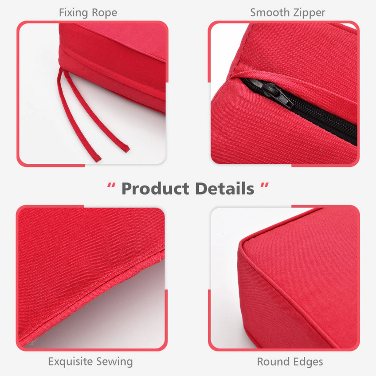 SUGIFT Red Deep Seat Outdoor Patio Chair Cushion Set with Back Pad and Rope Belts 25-in W 25-in D 5-in H