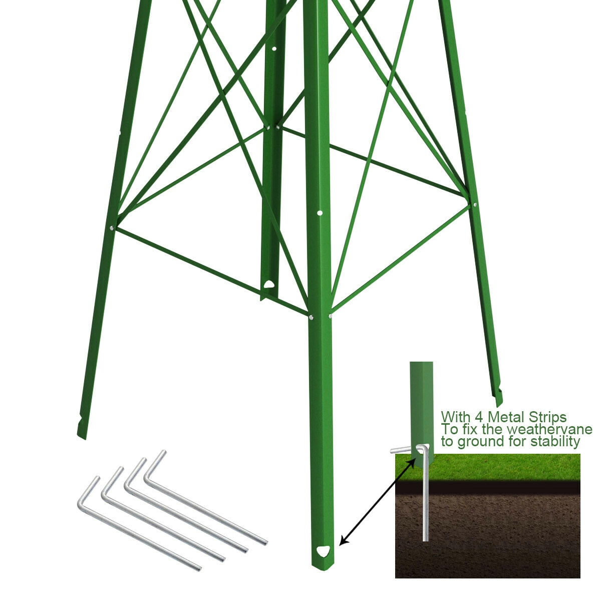 SUGIFT 8-ft Weather-Resistant Metal Ornamental Windmill with Weathervane Rolling Bearing and 4 Ground Stakes