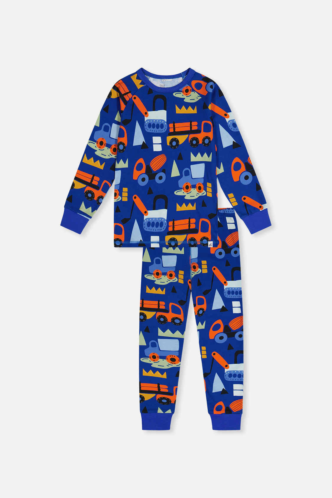 Deux par Boys Organic Cotton Truck Two Piece Pajama Set with Raglan Sleeve Top and Waist Pants