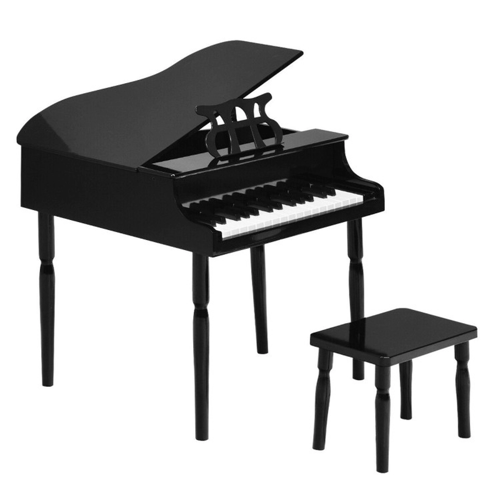SUGIFT Black 30-Key Wood Kids Grand Piano with Bench Music Rack and Environmentally Friendly MDF Build