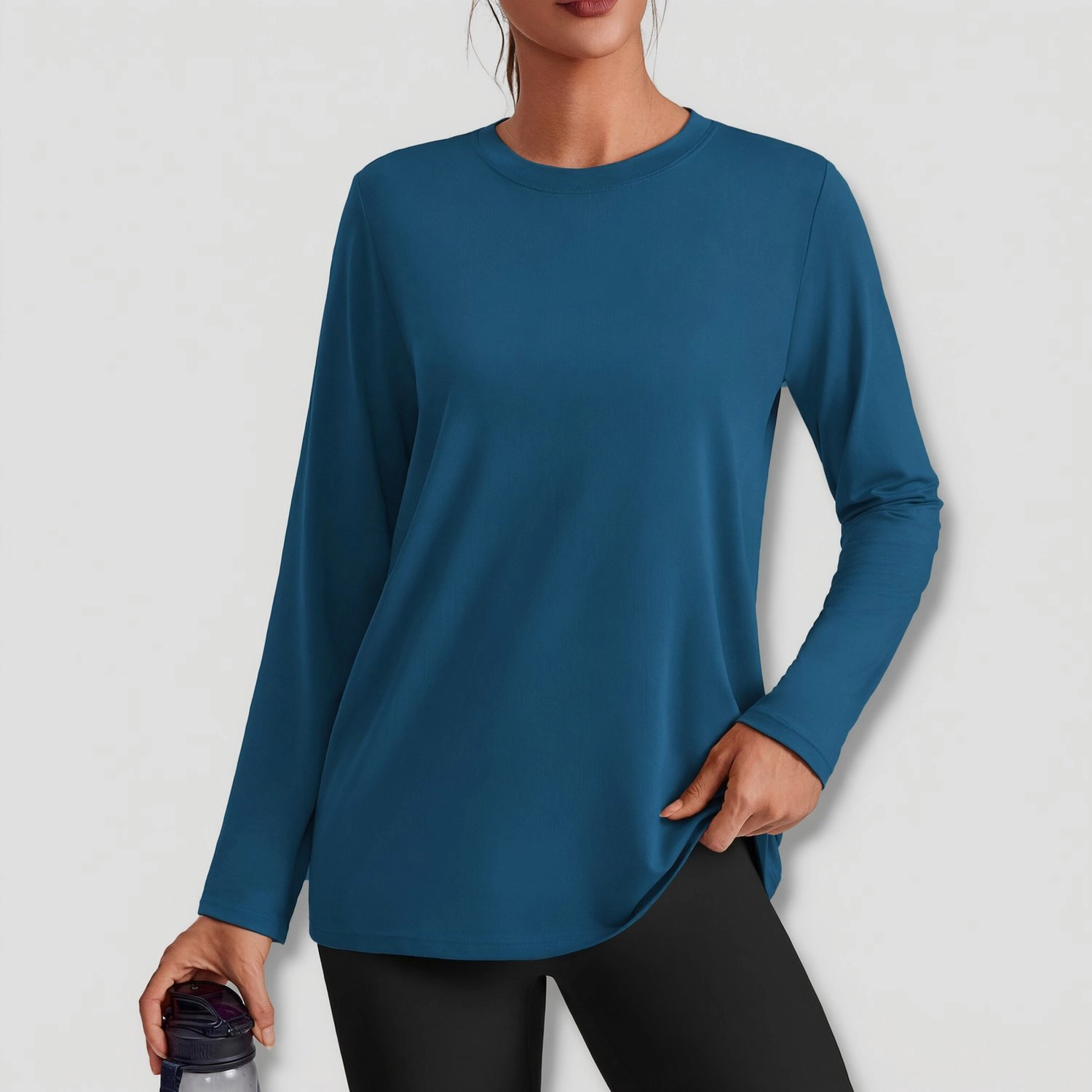Pinspark Womens Casual Long Sleeve Tees Fall Crew Neck Solid Loose Fit Tunic Tops